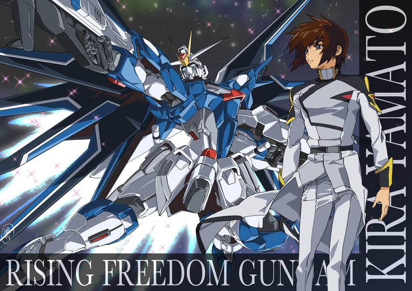kira yamato and rising freedom gundam (gundam and 2 more) drawn by shibukawa_daisuke