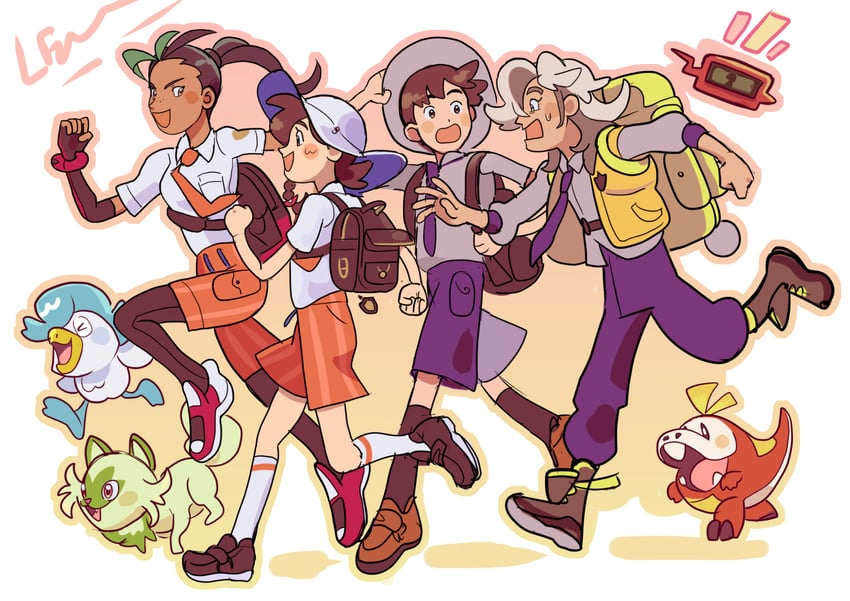 rotom, juliana, rotom phone, florian, sprigatito, and 4 more (pokemon and 1 more) drawn by alos_(alosrovolo)