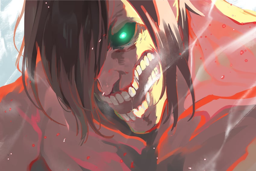 eren yeager, titan, and rogue titan (shingeki no kyojin) drawn by shiba44469