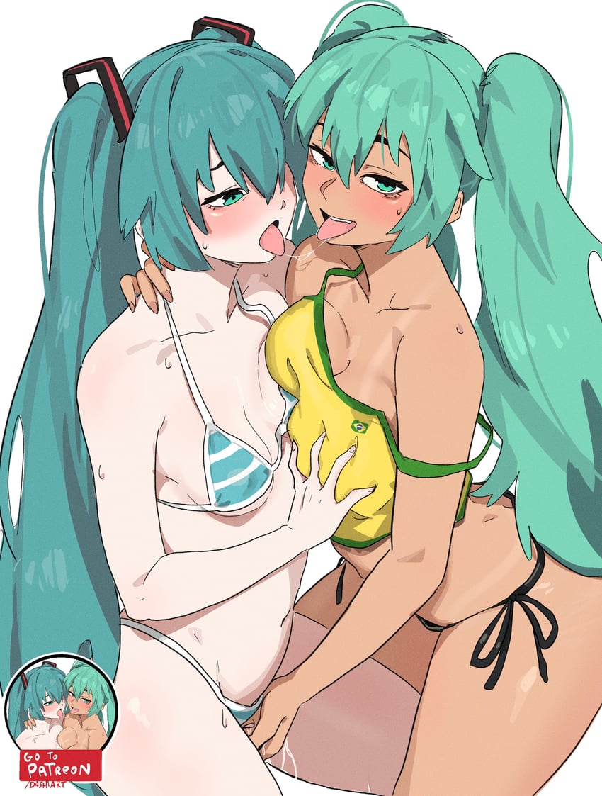 hatsune miku and brazilian miku (vocaloid) drawn by dashi_(dashiart)