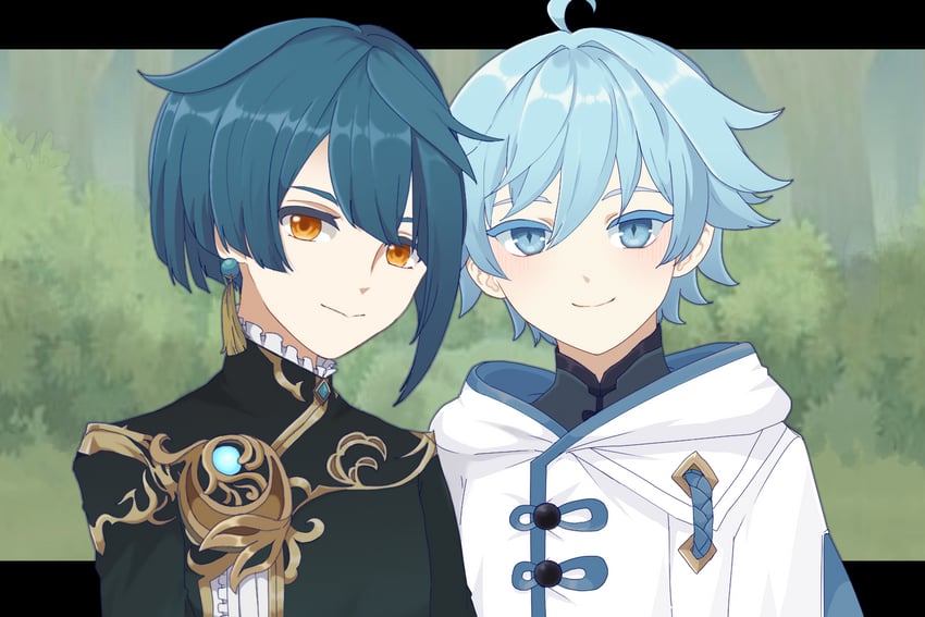 xingqiu and chongyun (genshin impact) drawn by midori_machiko