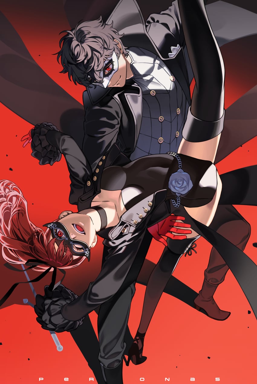 amamiya ren, yoshizawa kasumi, joker, and violet (persona and 2 more) drawn by langgu8531