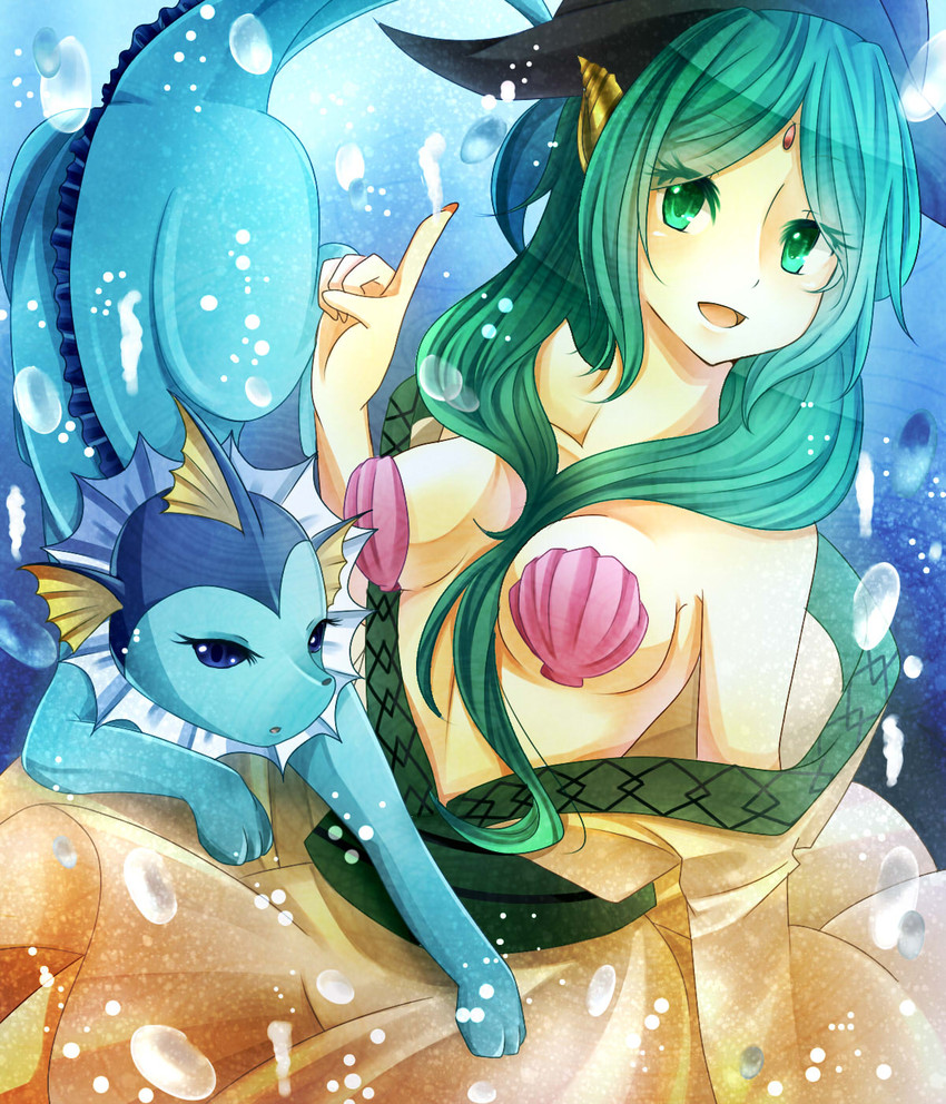 vaporeon and yamuraiha (pokemon and 1 more) drawn by kou_koko1