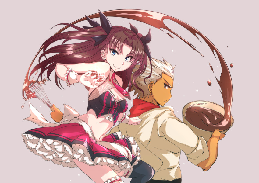 tohsaka rin and archer (fate and 2 more) drawn by haku_(grimjin)