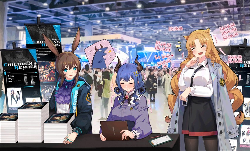 amiya, ch'en, and swire (arknights) drawn by douwo_mkd