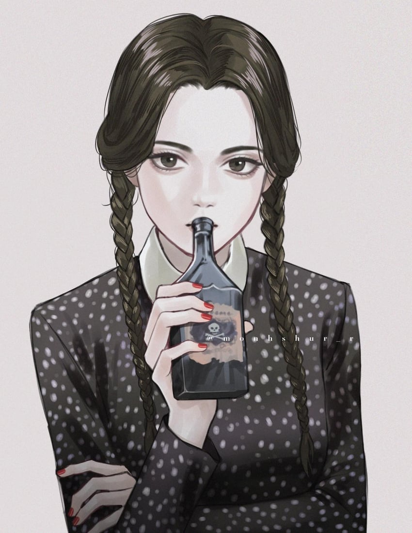 wednesday addams (addams family and 1 more) drawn by monhshur_r