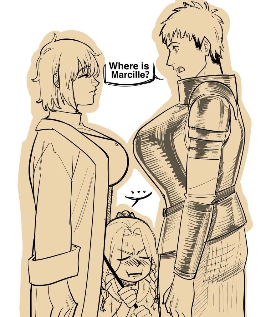 marcille donato, falin touden, and laios touden (dungeon meshi) drawn by drugsandsocks