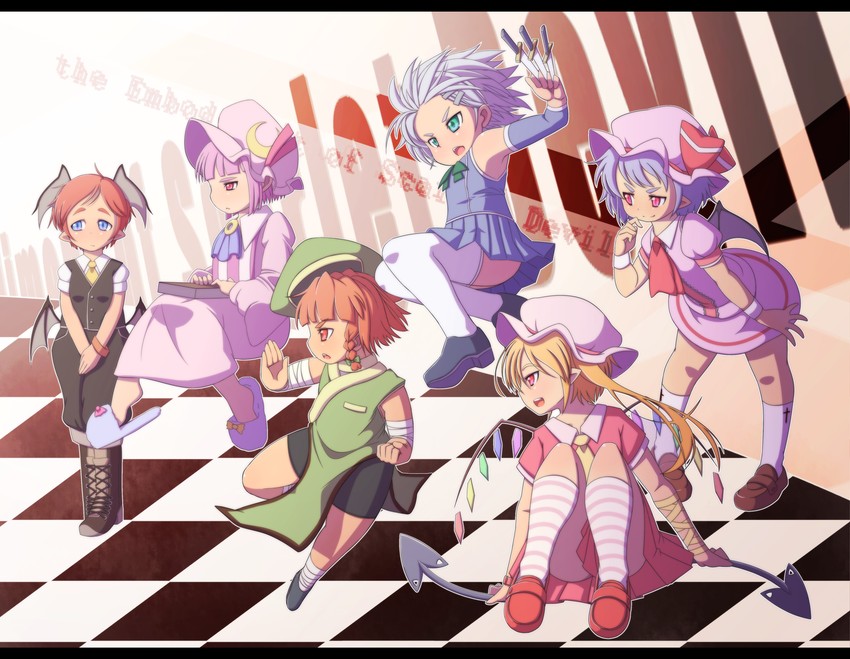 remilia scarlet, flandre scarlet, izayoi sakuya, patchouli knowledge, hong meiling, and 1 more (touhou) drawn by mimiru_(mimill)