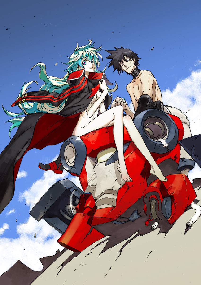 nia teppelin, simon, and lagann (tengen toppa gurren lagann) drawn by miwa_shirow