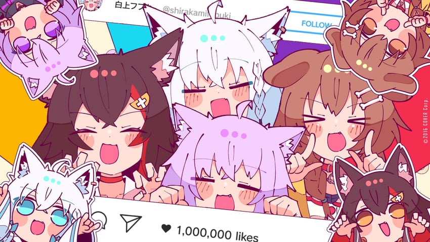 shirakami fubuki, nekomata okayu, ookami mio, and inugami korone (hololive) drawn by haru57928031