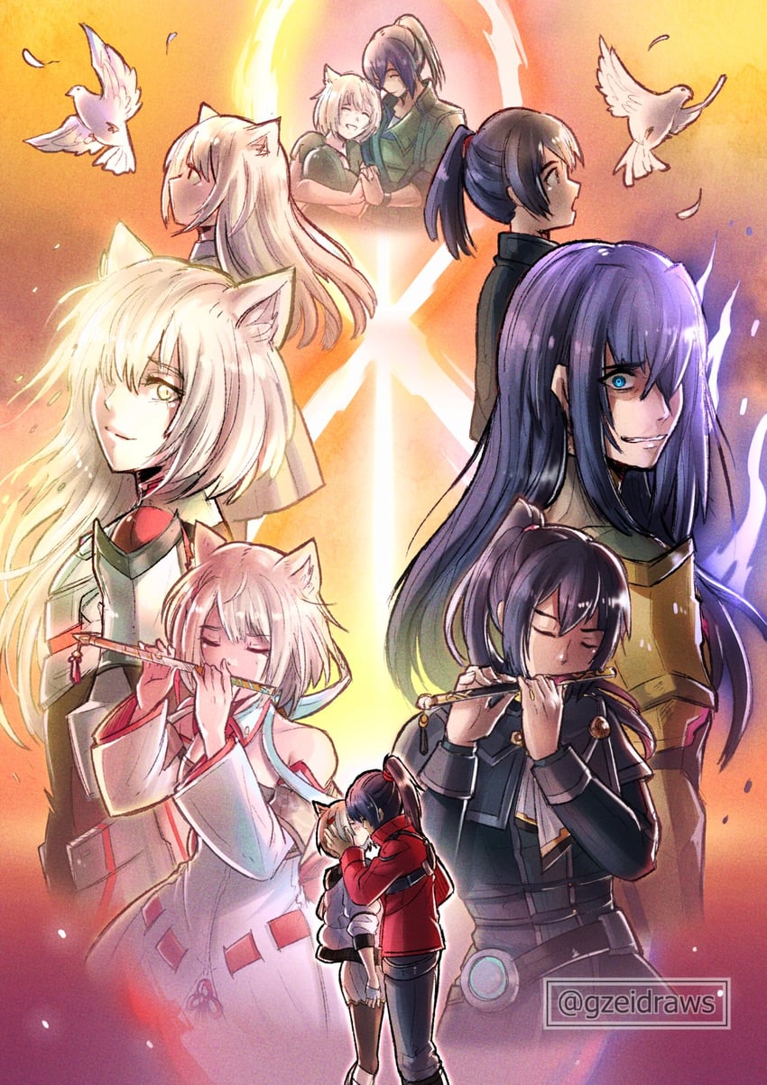 mio, noah, m, and n (xenoblade chronicles and 1 more) drawn by gzei