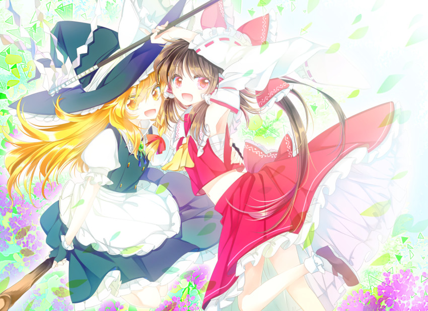 hakurei reimu and kirisame marisa (touhou) drawn by muzuki_uruu