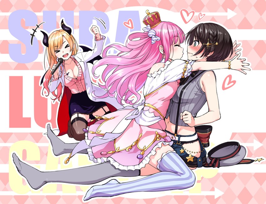 oozora subaru, yuzuki choco, and himemori luna (hololive) drawn by benimura_karu
