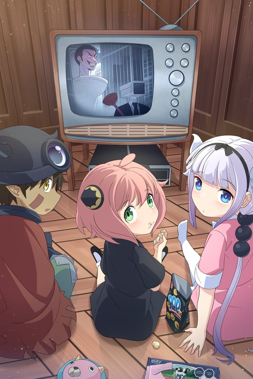 anya, kanna kamui, reg, director chimera, skibidi toilet, and 1 more (spy x family and 3 more) drawn by rappa_(sirrappa)