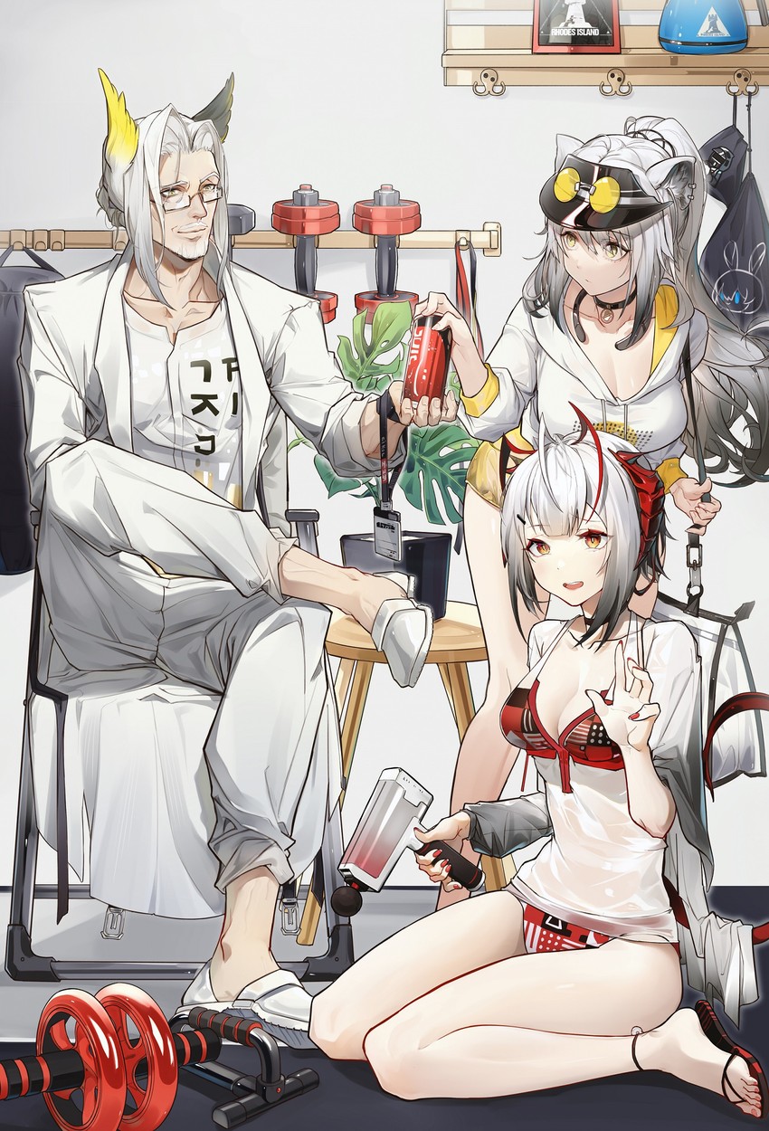 doctor, amiya, skadi, w, schwarz, and 1 more (arknights) drawn by dpea9