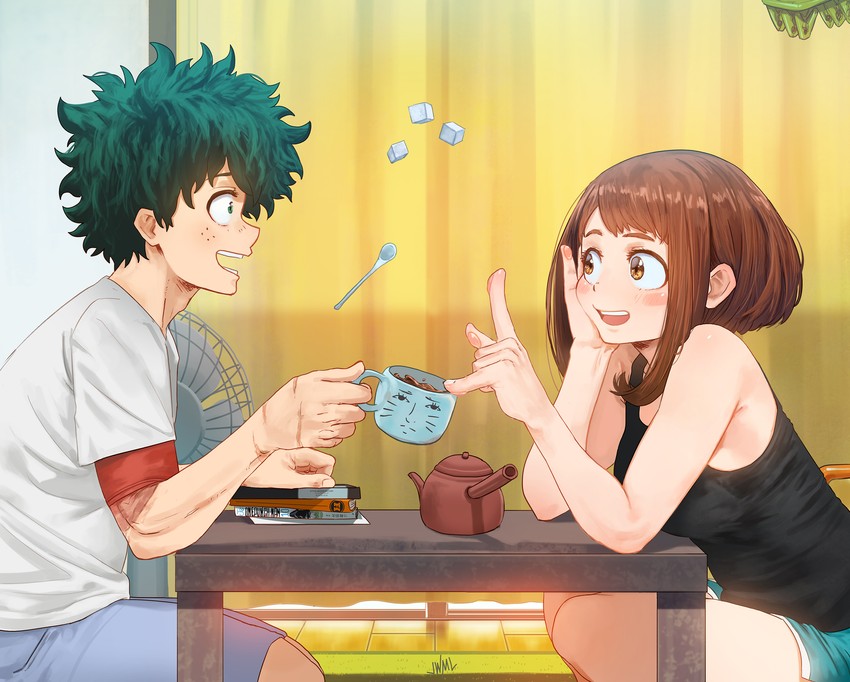 midoriya izuku and uraraka ochaco (boku no hero academia and 2 more) drawn by justin_leyva_(steamy_tomato)
