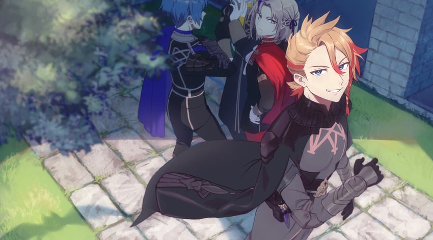 edelgard von hresvelg, dimitri alexandre blaiddyd, male byleth, claude von riegan, regis altare, and 3 more (fire emblem and 3 more) drawn by akeemi-chan