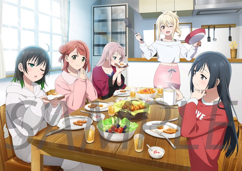 yuki setsuna, uehara ayumu, takasaki yu, miyashita ai, and zhong lanzhu (love live! and 1 more)