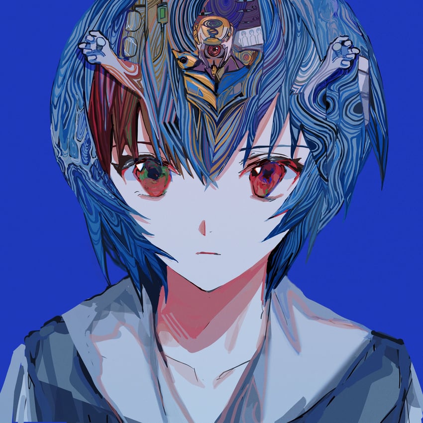 ayanami rei and eva 00 (neon genesis evangelion) drawn by yadu_nadu