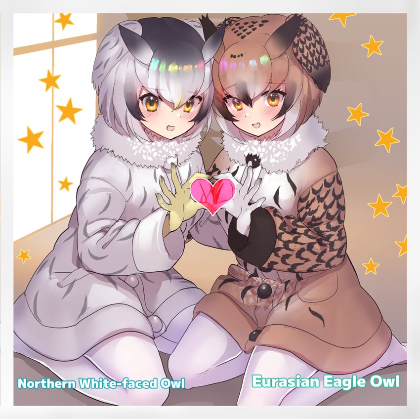 northern white-faced owl and eurasian eagle owl (kemono friends) drawn by tadano_magu