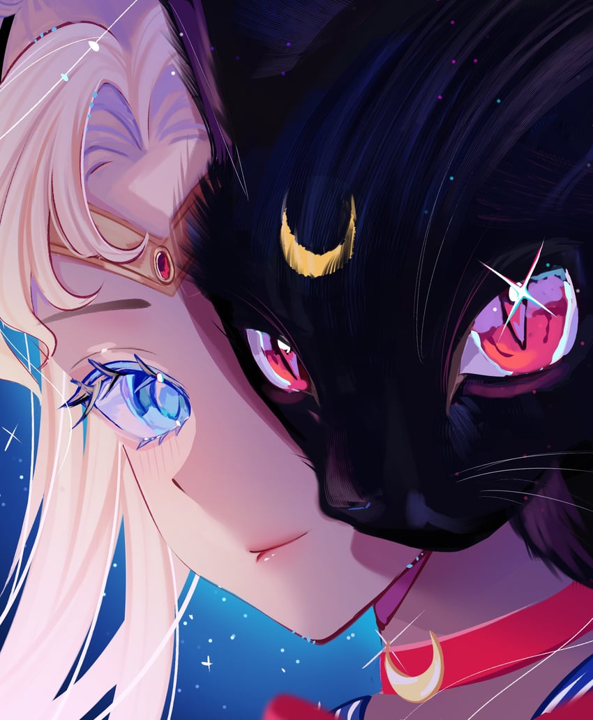 tsukino usagi and luna (bishoujo senshi sailor moon) drawn by kayla-chan