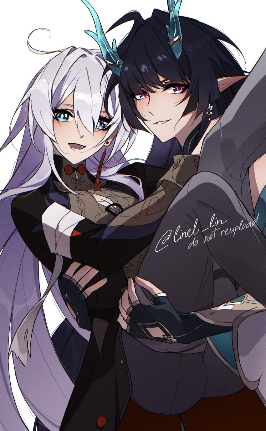 kiana kaslana, raiden mei, dan heng, and blade (honkai and 2 more) drawn by linel_lin