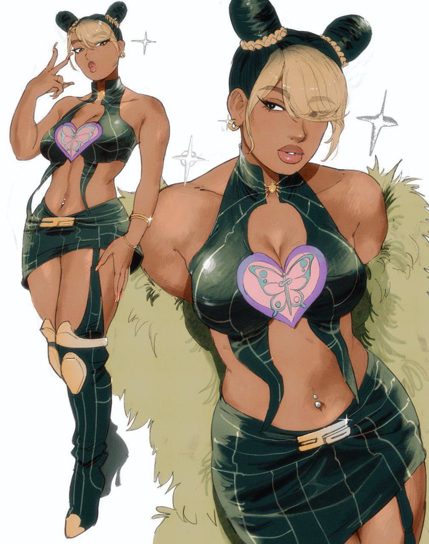 kujo jolyne and megan thee stallion (jojo no kimyou na bouken and 2 more) drawn by giganticbuddha