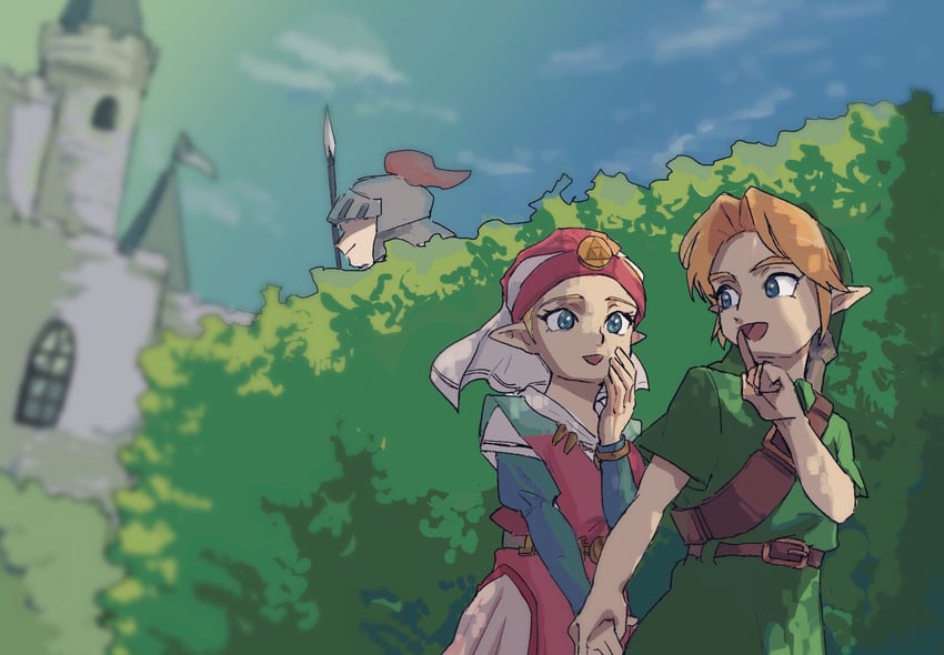 link, princess zelda, young link, and young zelda (the legend of zelda and 1 more) drawn by yamori_(yamoooon21)