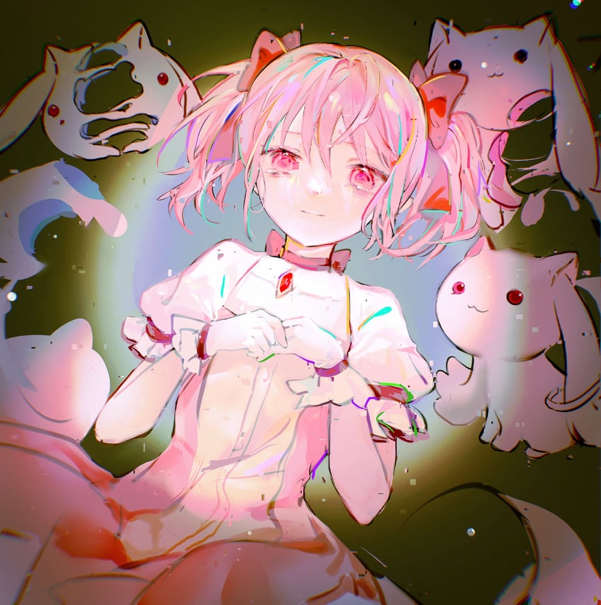 kaname madoka and kyubey (mahou shoujo madoka magica) drawn by hiko_(nekobako_on)