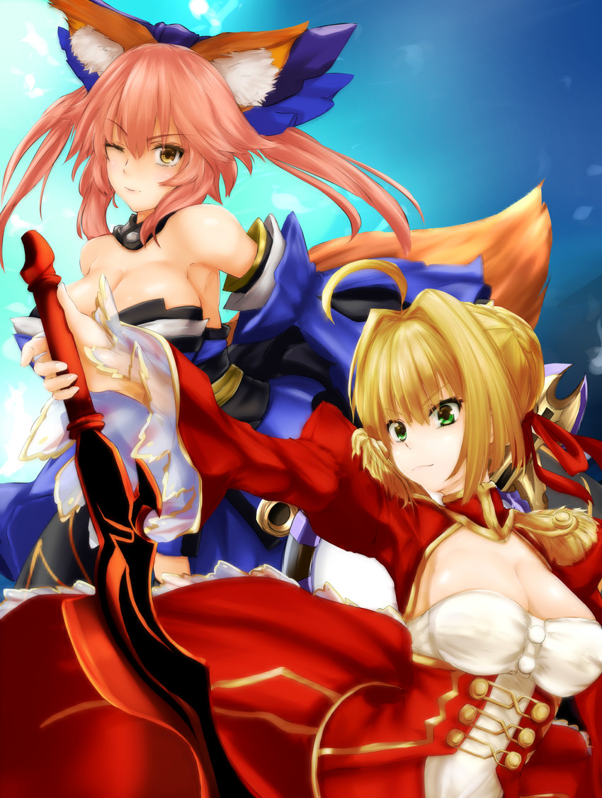 tamamo, nero claudius, and tamamo no mae (fate and 1 more) drawn by shishin_(shishintei)