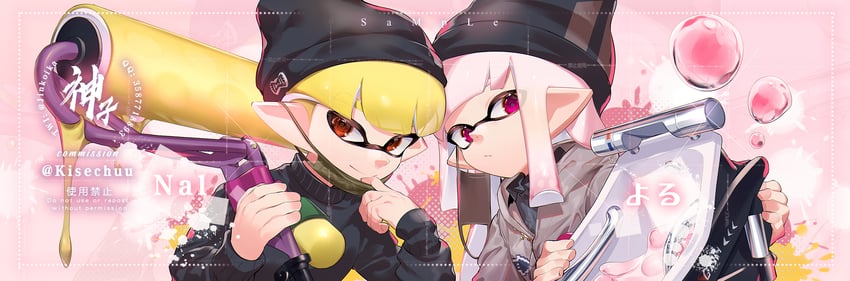 inkling player character, inkling girl, and inkling boy (splatoon) drawn by jinkoika