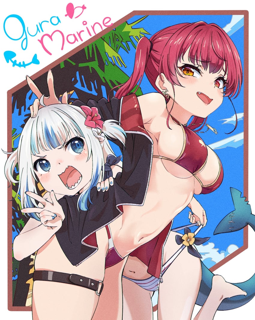 houshou marine and gawr gura (hololive and 2 more) drawn by saikyo_salmon