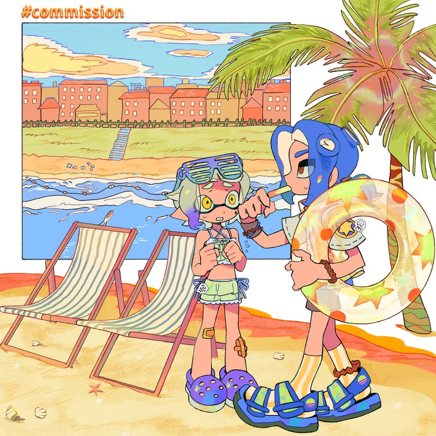 inkling player character, inkling girl, octoling player character, and octoling boy (splatoon and 1 more) drawn by bakori514_(h_akka)