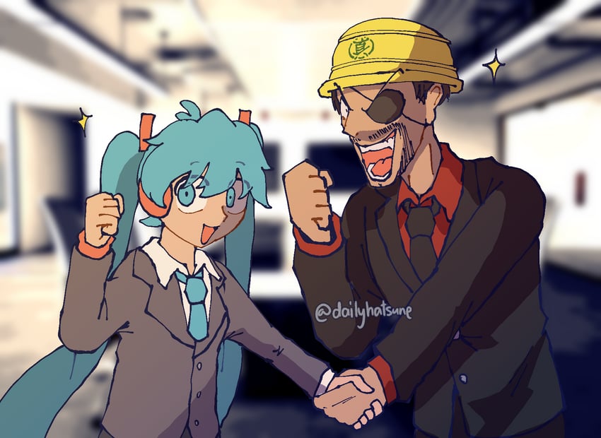 hatsune miku and majima goro (vocaloid and 2 more) drawn by odakuram