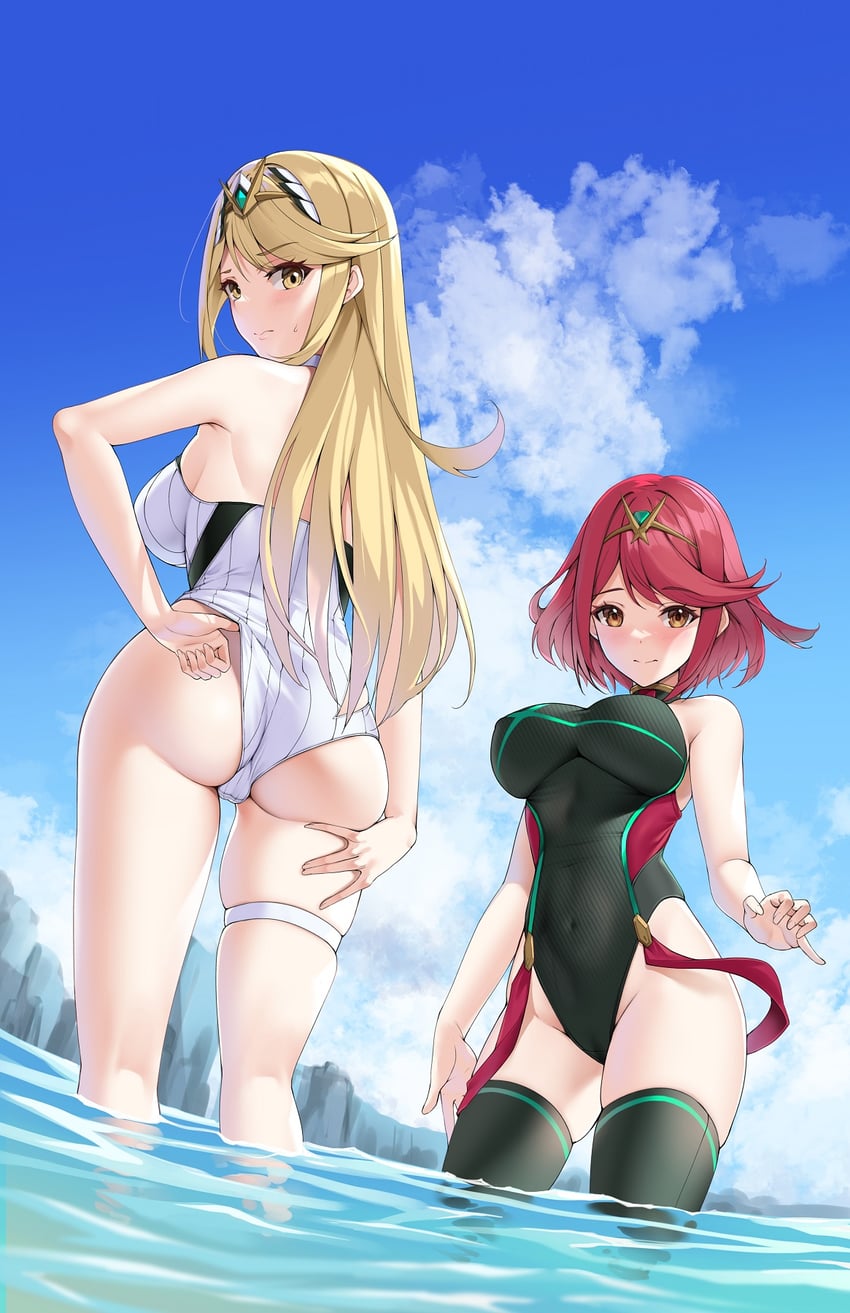 pyra and mythra (xenoblade chronicles and 1 more) drawn by matrix16