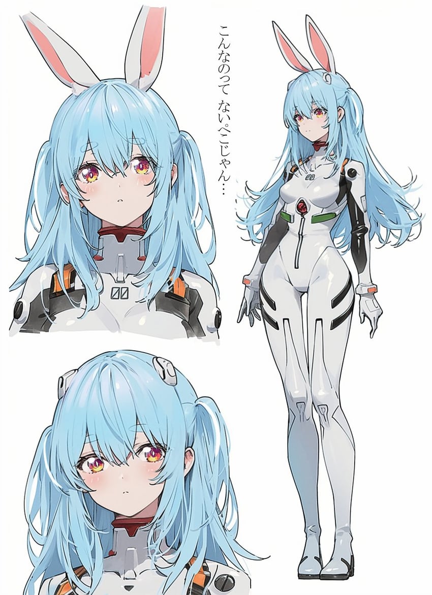 usada pekora and ayanami rei (hololive and 1 more) drawn by bubu2kufo