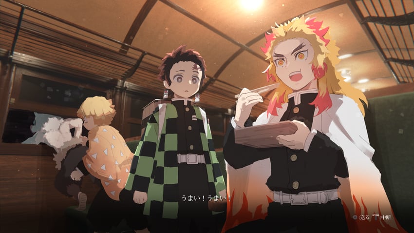kamado tanjirou, rengoku kyoujurou, agatsuma zenitsu, and hashibira inosuke (kimetsu no yaiba and 1 more) drawn by samidare_(hoshi)
