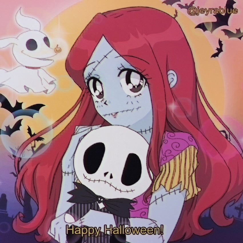 jack skellington, sally, and zero (the nightmare before christmas) drawn by jeyrablue