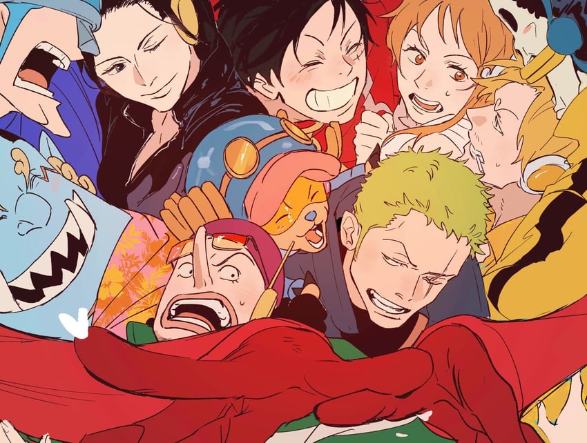 nami, monkey d. luffy, nico robin, roronoa zoro, sanji, and 5 more (one piece) drawn by chamsut0905