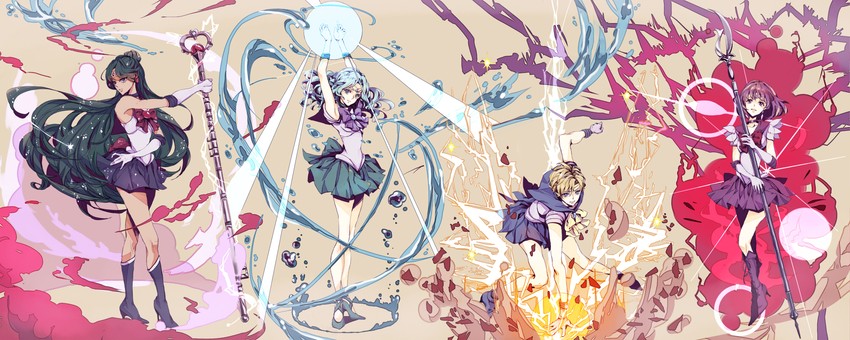 tomoe hotaru, ten'ou haruka, kaiou michiru, sailor saturn, sailor uranus, and 3 more (bishoujo senshi sailor moon and 1 more) drawn by hina_(xoxo)
