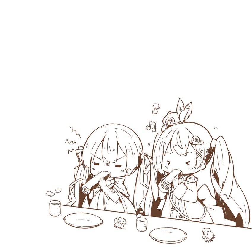 hatsune miku and yuki miku (vocaloid) drawn by dera_fury