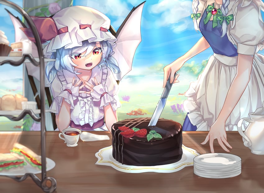 remilia scarlet and izayoi sakuya (touhou) drawn by wankosoba_(wanwan_soba)