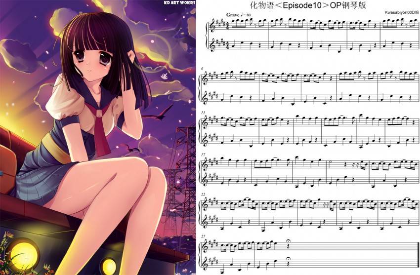 sengoku nadeko (monogatari and 1 more) drawn by caidychen