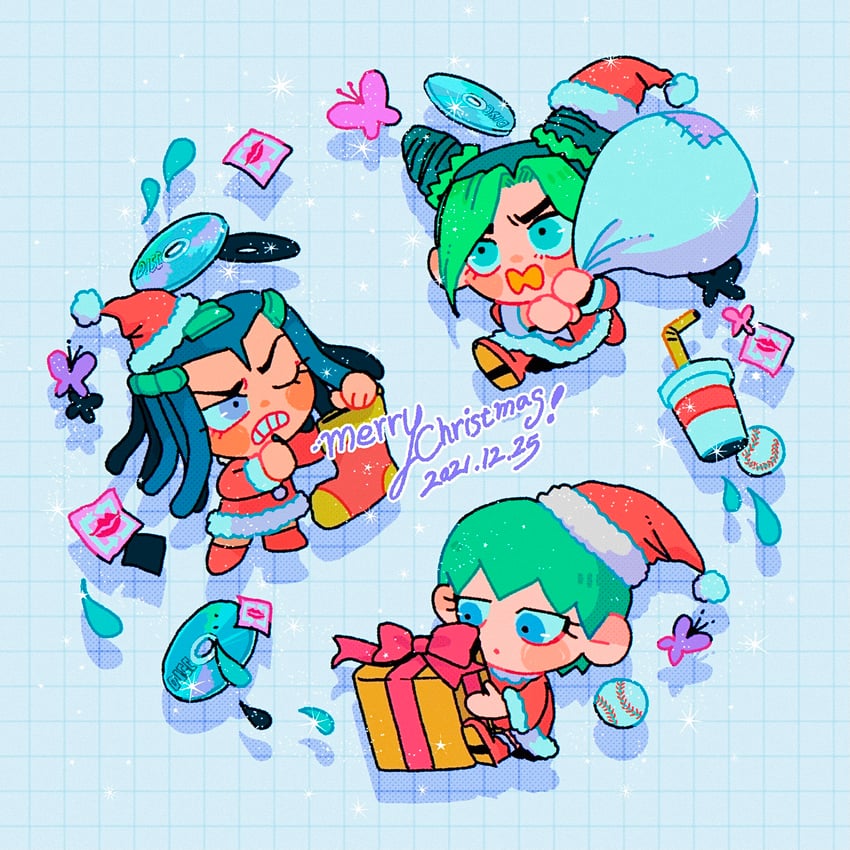 kujo jolyne, foo fighters, ermes costello, and kiss (jojo no kimyou na bouken and 1 more) drawn by natchan_blue_(nanairopenki)