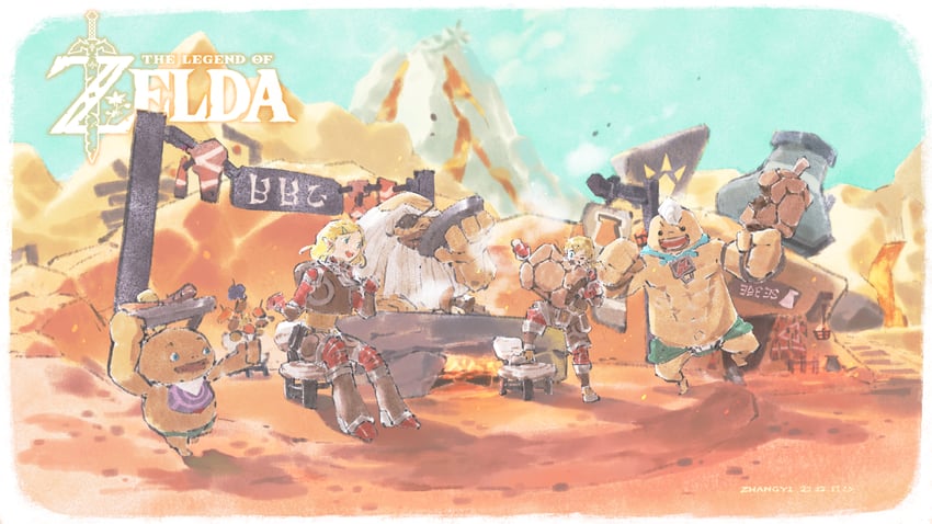 link, princess zelda, yunobo, bludo, and slergo (the legend of zelda and 1 more) drawn by kchang57
