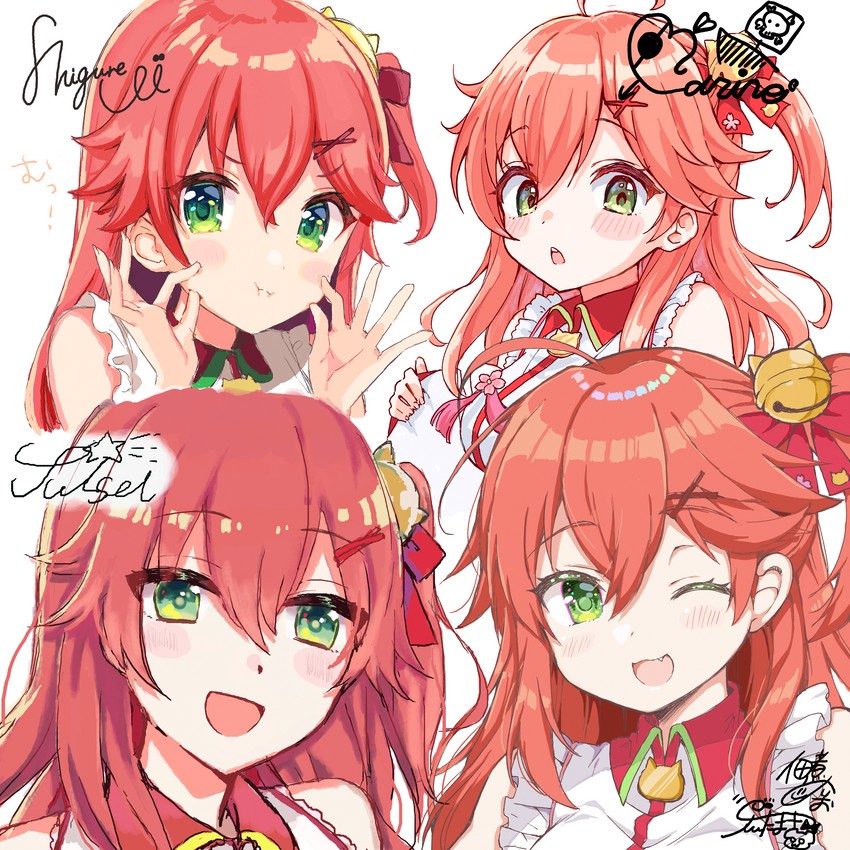 sakura miko (hololive) drawn by hoshimachi_suisei_(artist), houshou_marine_(artist), shigure_ui, and tsukudani_norio