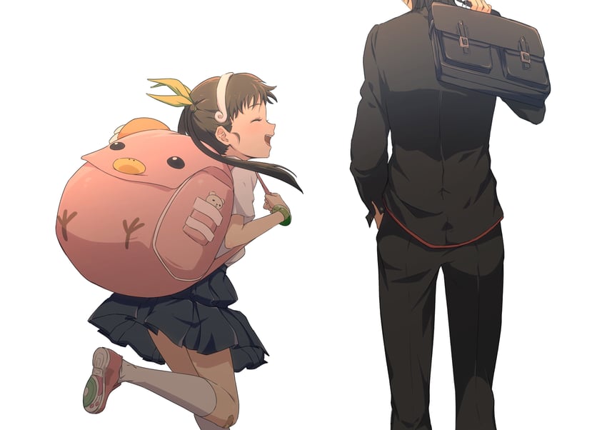hachikuji mayoi and araragi koyomi (monogatari and 1 more) drawn by nishizuki_shino