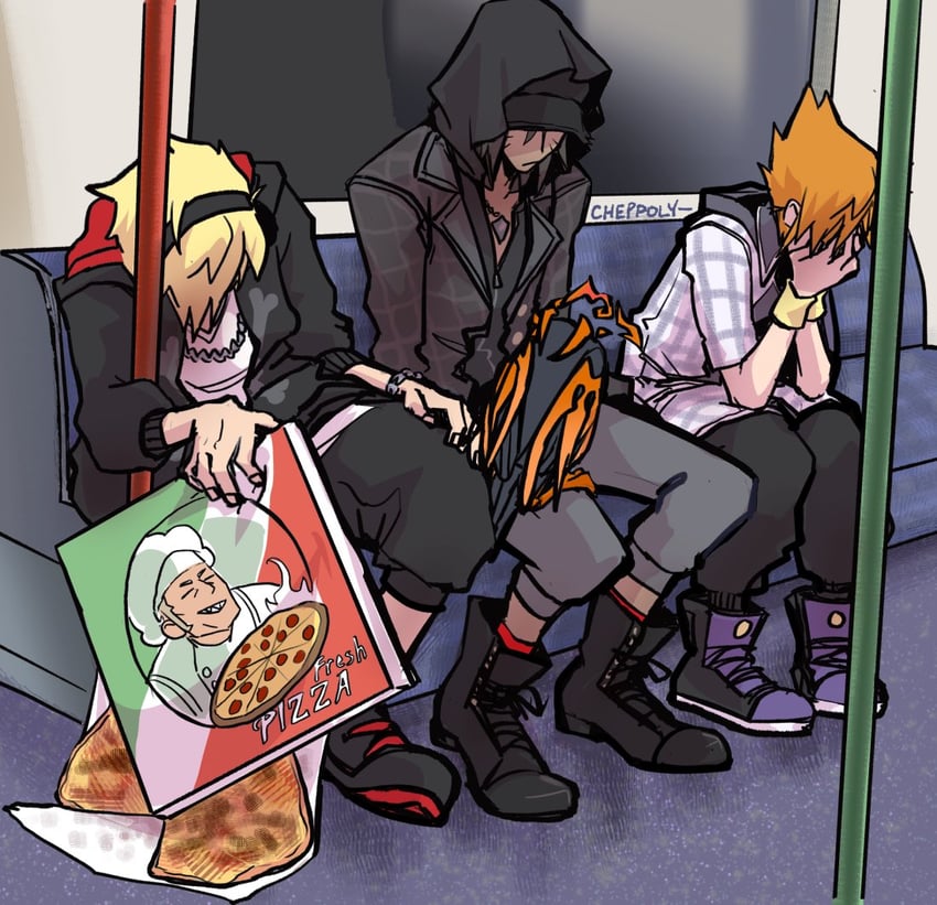 sakuraba neku, bito daisukenojo, minamimoto sho, and kaichi susuki (subarashiki kono sekai and 1 more) drawn by cheppo