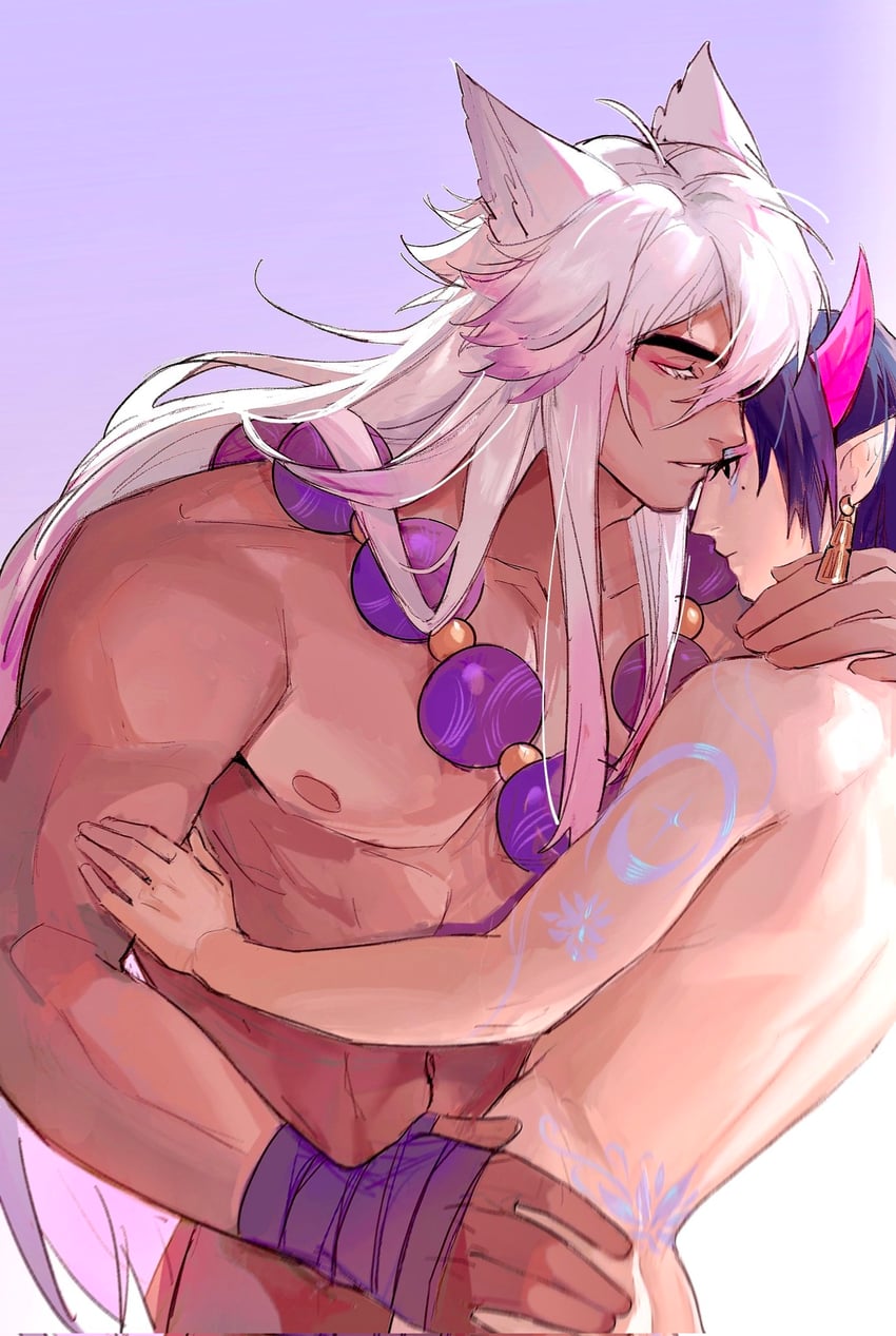sett, aphelios, spirit blossom sett, and spirit blossom aphelios (league of legends) drawn by fiiiiiiisher7