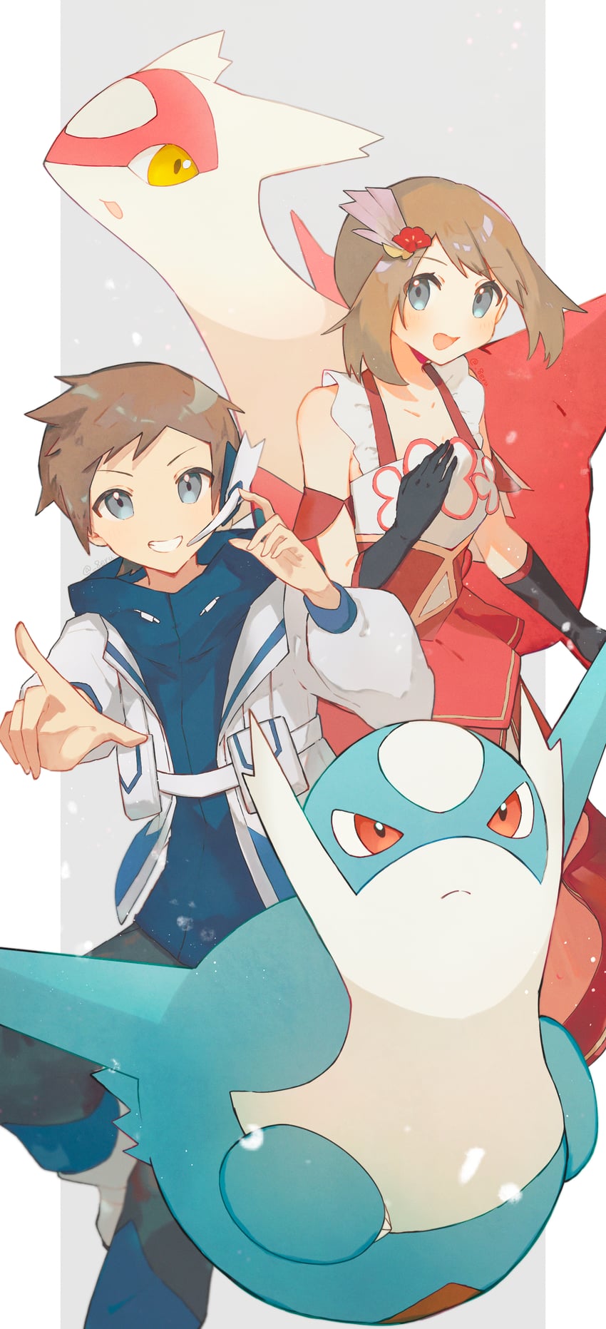 brendan, latias, latios, and may (pokemon and 1 more) drawn by erua_(_8eru)
